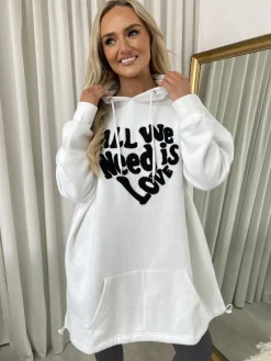 White Miranda All We Need Is Love Oversized Hoodie<IKRUSH Sale