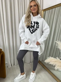 White Miranda All We Need Is Love Oversized Hoodie<IKRUSH Sale