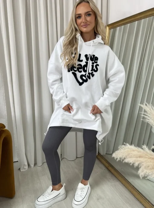 White Miranda All We Need Is Love Oversized Hoodie<IKRUSH Sale