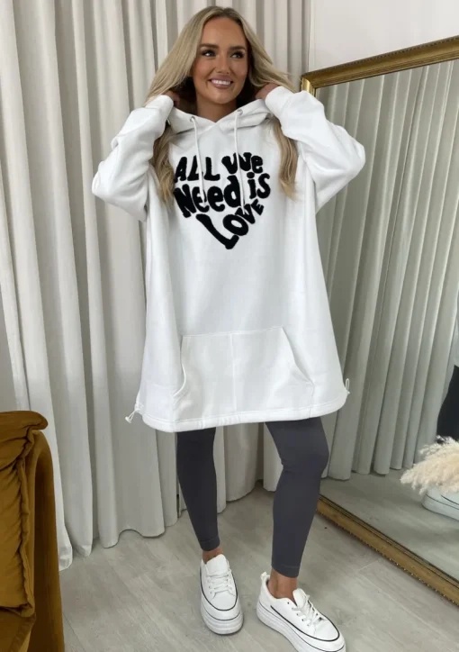 White Miranda All We Need Is Love Oversized Hoodie<IKRUSH Sale