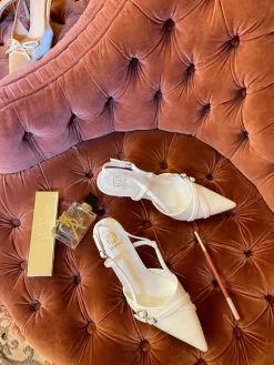 White Miranda Slingback Strappy Buckle High Heels<IKRUSH Hot