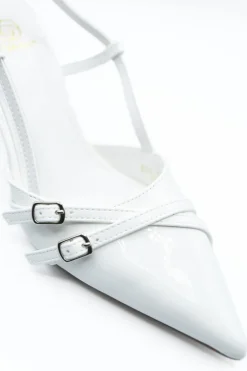 White Miranda Slingback Strappy Buckle High Heels<IKRUSH Hot