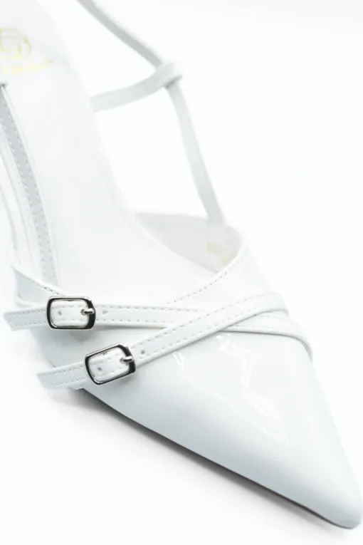 White Miranda Slingback Strappy Buckle High Heels<IKRUSH Hot