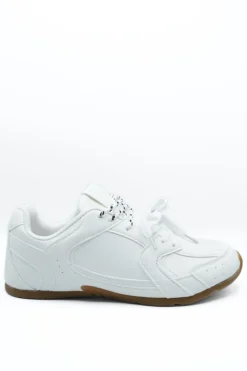 White Molly Double Contrast Lace Up Flat Trainers<IKRUSH Fashion
