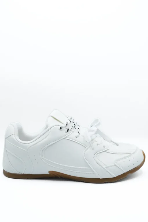 White Molly Double Contrast Lace Up Flat Trainers<IKRUSH Fashion