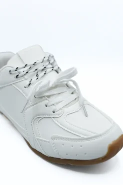 White Molly Double Contrast Lace Up Flat Trainers<IKRUSH Fashion