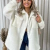 White Monica Button Down Collared Winter Coat Jacket<IKRUSH Hot