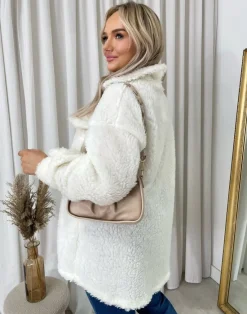 White Monica Button Down Collared Winter Coat Jacket<IKRUSH Hot