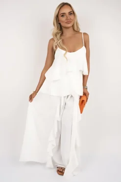 White Nayeli Layered Cami Top with Asymmetric Hem<IKRUSH Fashion