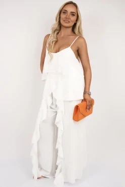 White Nayeli Layered Cami Top with Asymmetric Hem<IKRUSH Fashion