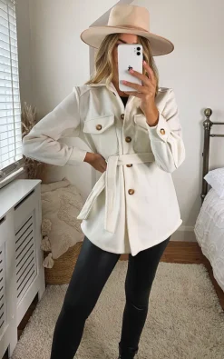 White Quinn Belted Shacket<IKRUSH Clearance