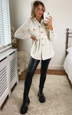 White Quinn Belted Shacket<IKRUSH Clearance