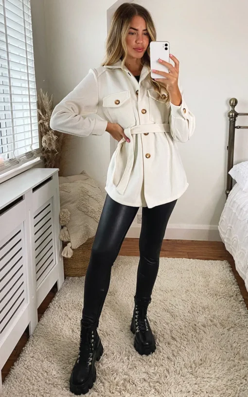 White Quinn Belted Shacket<IKRUSH Clearance