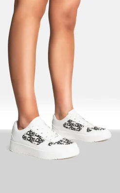 White Raina Lace Up Platform Trainers<IKRUSH Clearance