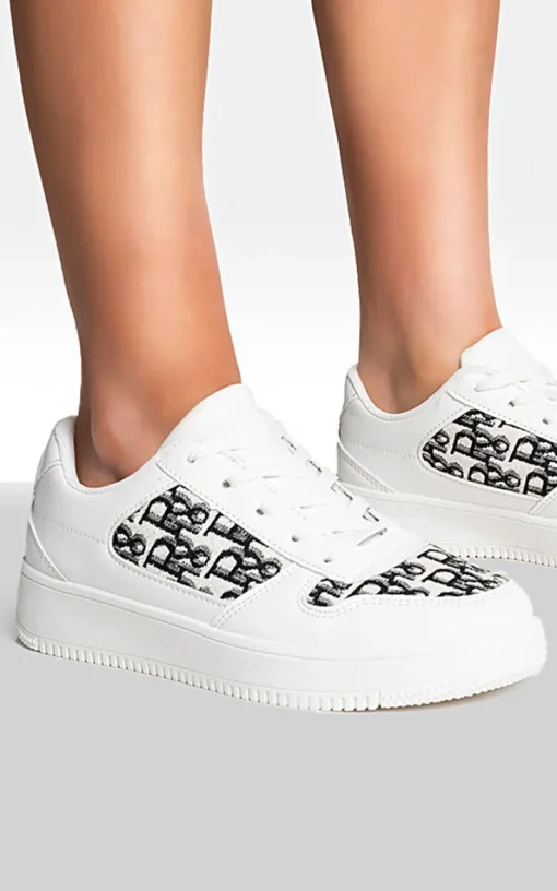 White Raina Lace Up Platform Trainers<IKRUSH Clearance