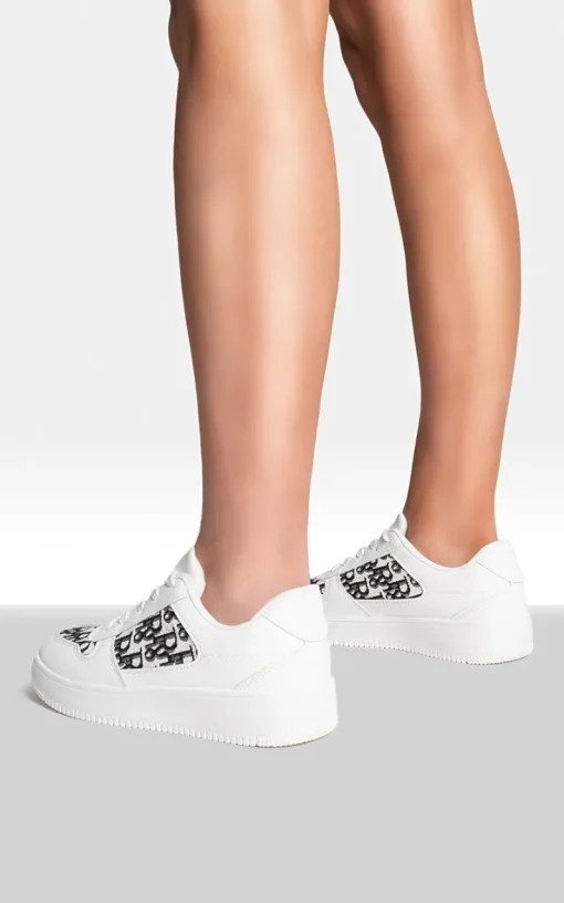 White Raina Lace Up Platform Trainers<IKRUSH Clearance