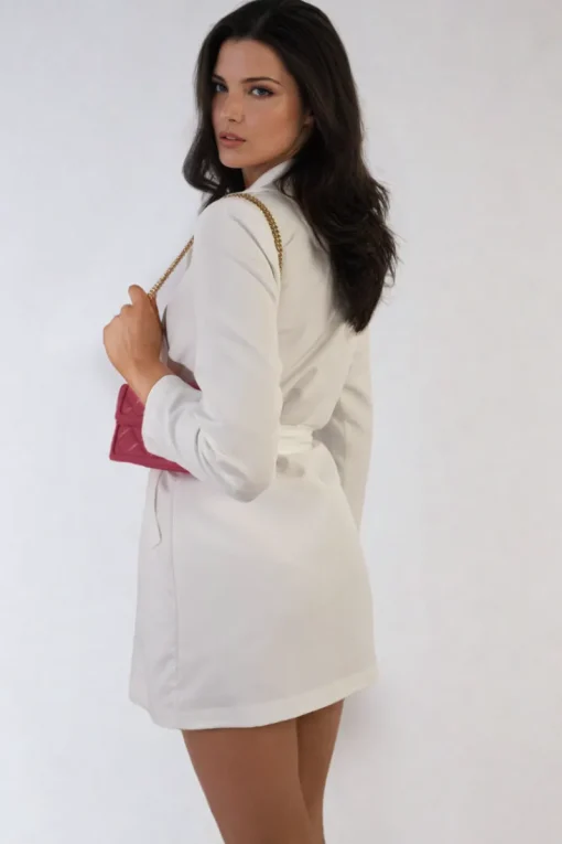 White Raven Oversized Waist Tie Button Detail Blazer Jacket<IKRUSH Online
