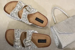 White Remy Embellished Stone Double Buckle Platform Sandals<IKRUSH Online