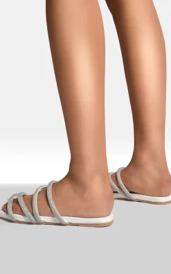 White Reya Embellished Asymmetrical Strap Flat Sandals<IKRUSH Outlet