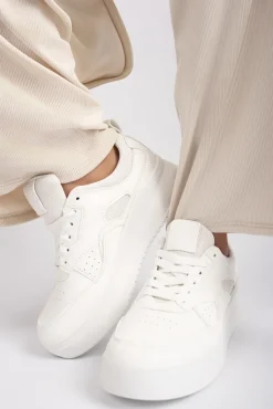White Romi Faux Leather Chunky Platform Trainers<IKRUSH Sale
