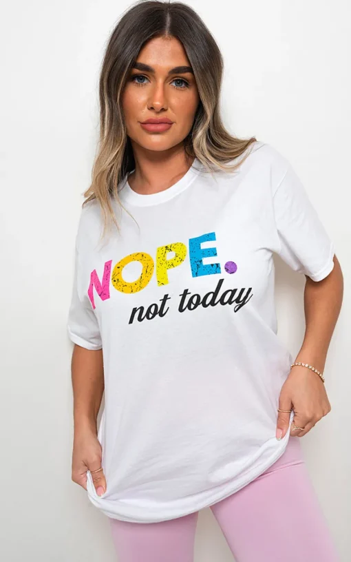 White Rosie Short Sleeve Nope Slogan Printed T-shirts<IKRUSH Discount