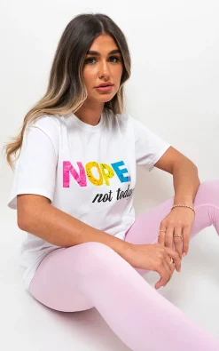 White Rosie Short Sleeve Nope Slogan Printed T-shirts<IKRUSH Discount