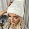 White Sheryl Chunky Knit Fur Pom Beanie Hat<IKRUSH Sale