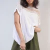 White Sylvia Lace Insert Round Neck Hollow Top<IKRUSH Sale