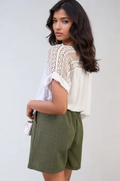 White Sylvia Lace Insert Round Neck Hollow Top<IKRUSH Sale