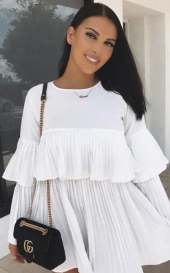White Tessy Frill Shift Dress<IKRUSH Sale