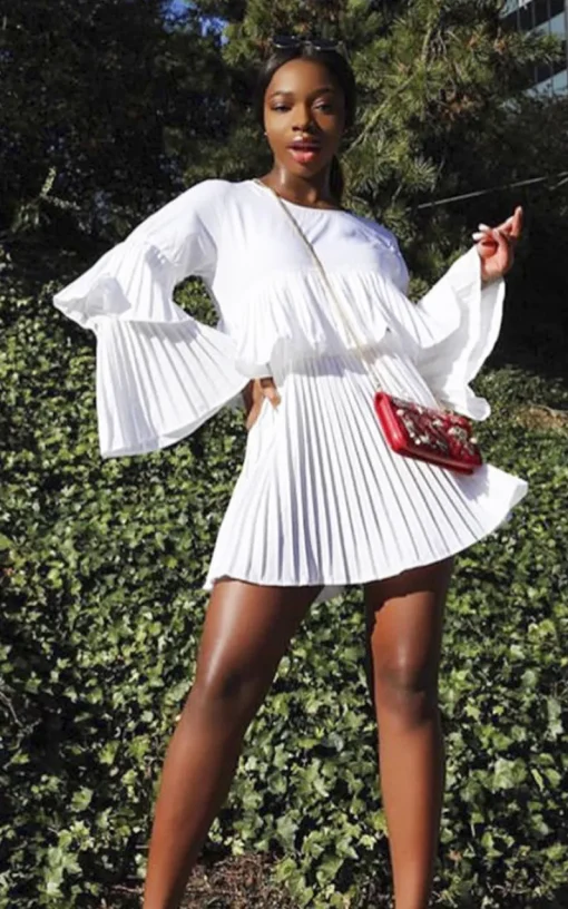 White Tessy Frill Shift Dress<IKRUSH Sale