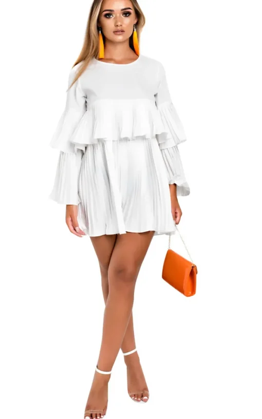 White Tessy Frill Shift Dress<IKRUSH Sale