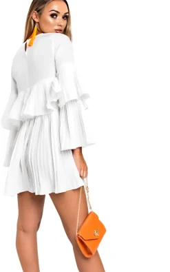 White Tessy Frill Shift Dress<IKRUSH Sale