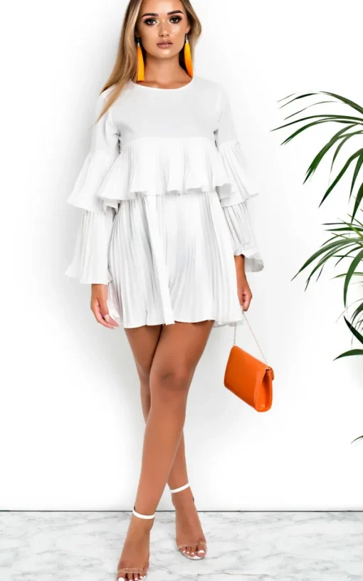 White Tessy Frill Shift Dress<IKRUSH Sale