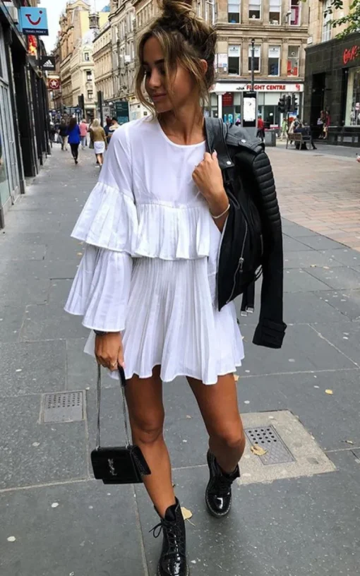 White Tessy Frill Shift Dress<IKRUSH Sale