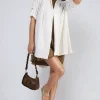 White Vivian Open Front Roll Up Sleeve Cardigan<IKRUSH Online