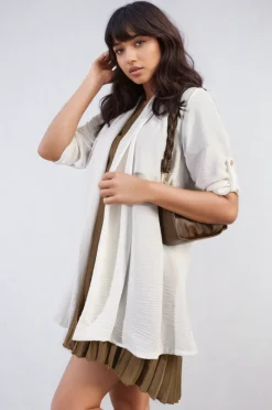 White Vivian Open Front Roll Up Sleeve Cardigan<IKRUSH Online