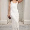 White Viviana Strappy Floral Lace Midi Dress<IKRUSH Outlet