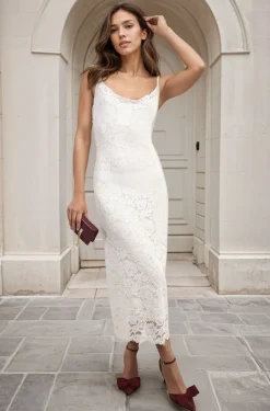 White Viviana Strappy Floral Lace Midi Dress<IKRUSH Outlet