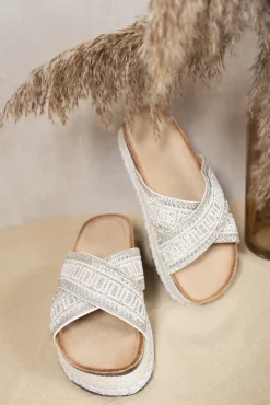 White Yareli Embellished Cross Strap Platform Sandals<IKRUSH Clearance