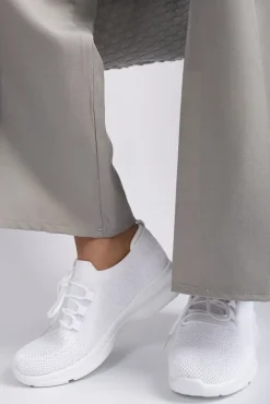 White Ziva Knit Sock Lace-Up Lightweight Trainers<IKRUSH Fashion