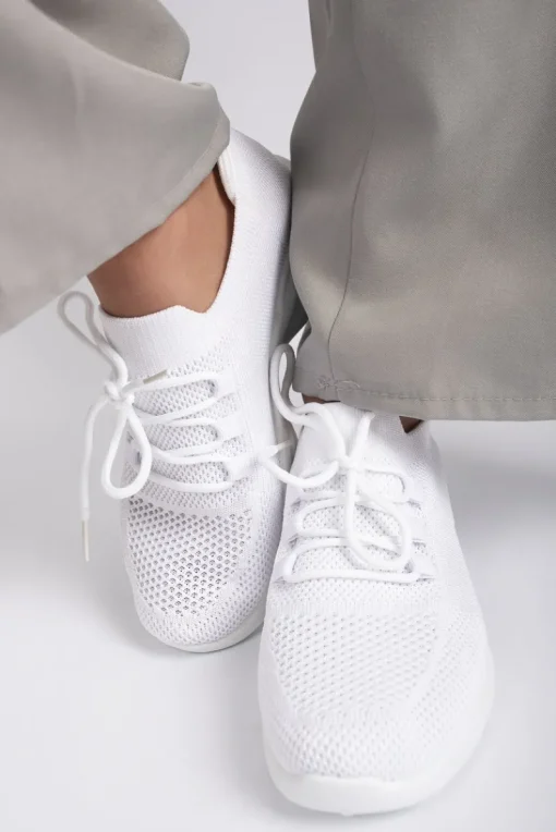 White Ziva Knit Sock Lace-Up Lightweight Trainers<IKRUSH Fashion