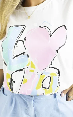 White Zoey Love Slogan Printed Graphic T-shirt<IKRUSH Discount