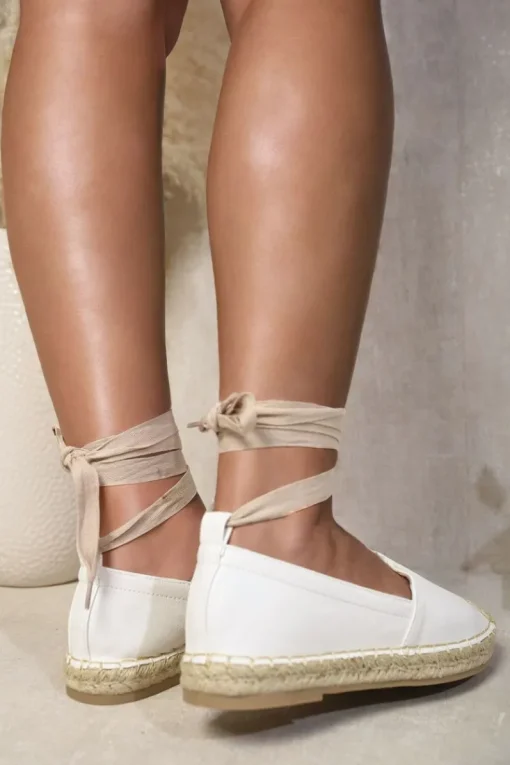 White Zoey Tie Leg Espadrille Sandals<IKRUSH Clearance