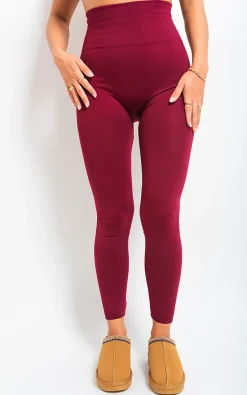 Wine Elaine High Waist Tummy Compression Slimming Leggings - Big Size<IKRUSH Fashion