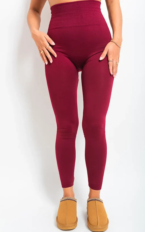 Wine Elaine High Waist Tummy Compression Slimming Leggings - Big Size<IKRUSH Fashion
