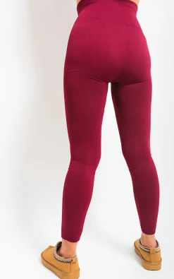 Wine Elaine High Waist Tummy Compression Slimming Leggings - Big Size<IKRUSH Fashion