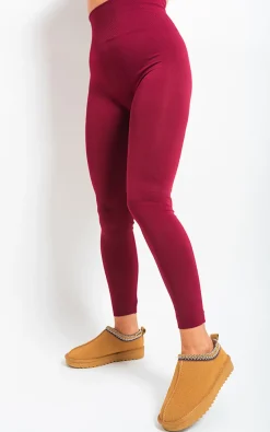 Wine Elaine High Waist Tummy Compression Slimming Leggings - Big Size<IKRUSH Fashion