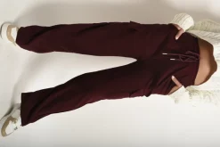 Wine Faye Wide Leg Drawstring Waist Flap Pocket Trouser<IKRUSH Discount