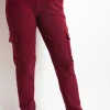 Wine Holly Fleece Lined Cargo Pocket Trouser with Drawstring<IKRUSH Fashion